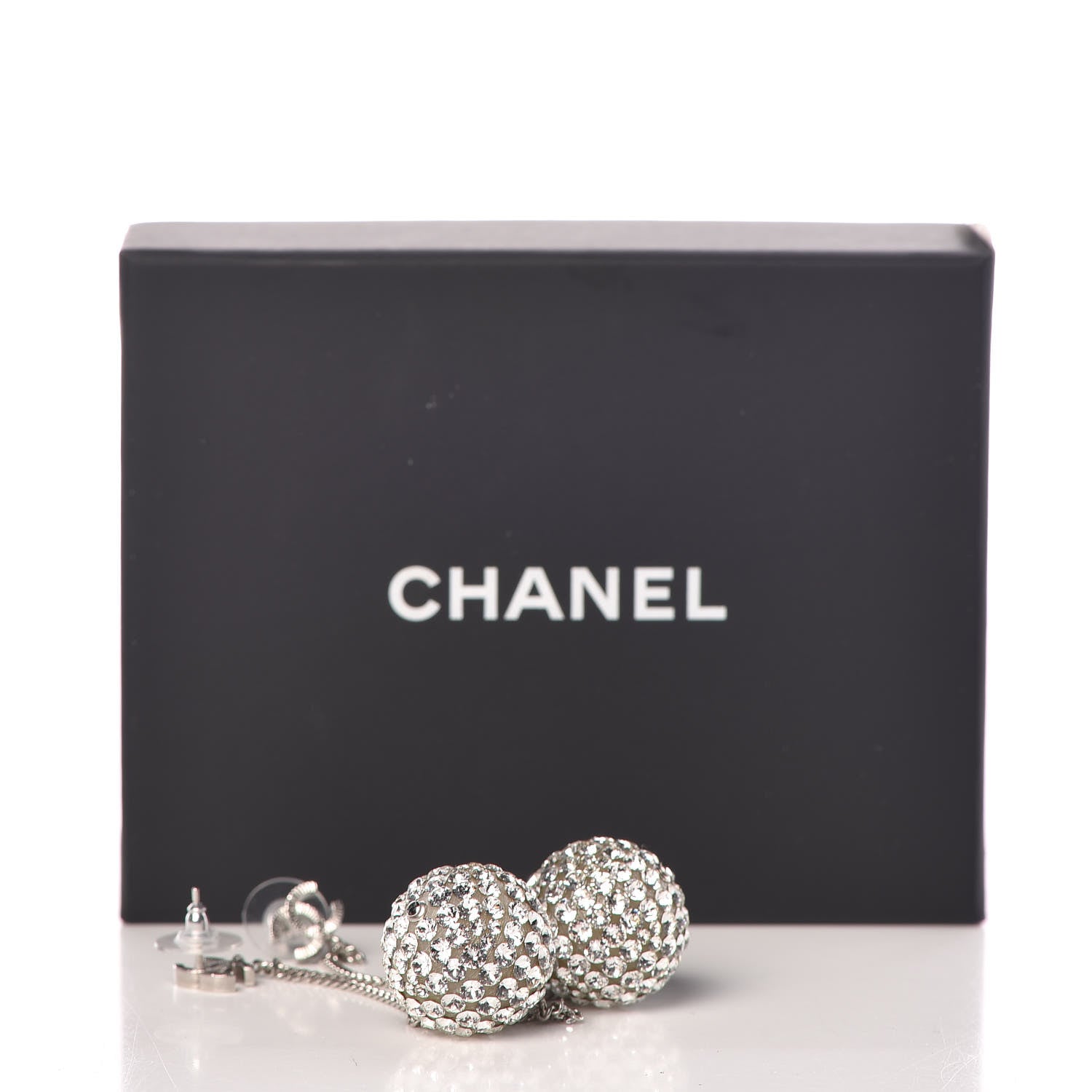 Chanel Crystal CC Drop Earrings Silver 6 of 6