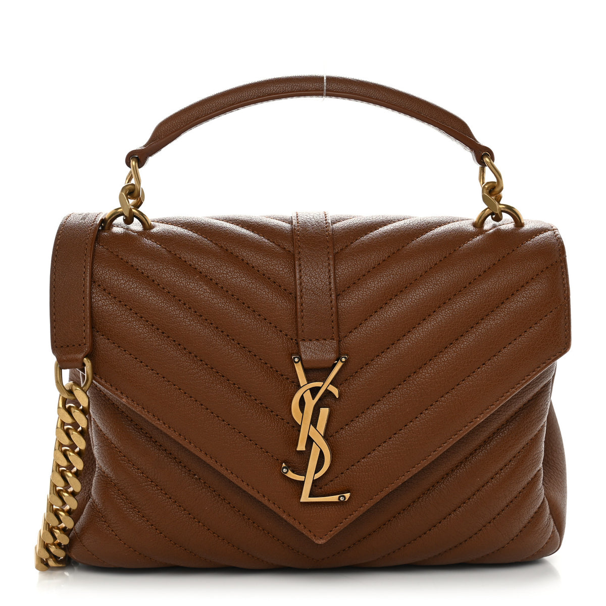 Sheepskin Matelasse Chevron Monogram Medium College Bag Cognac