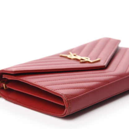 Saint Laurent Grain De Poudre Matelasse Chevron Monogram Chain Wallet Red 6 of 12