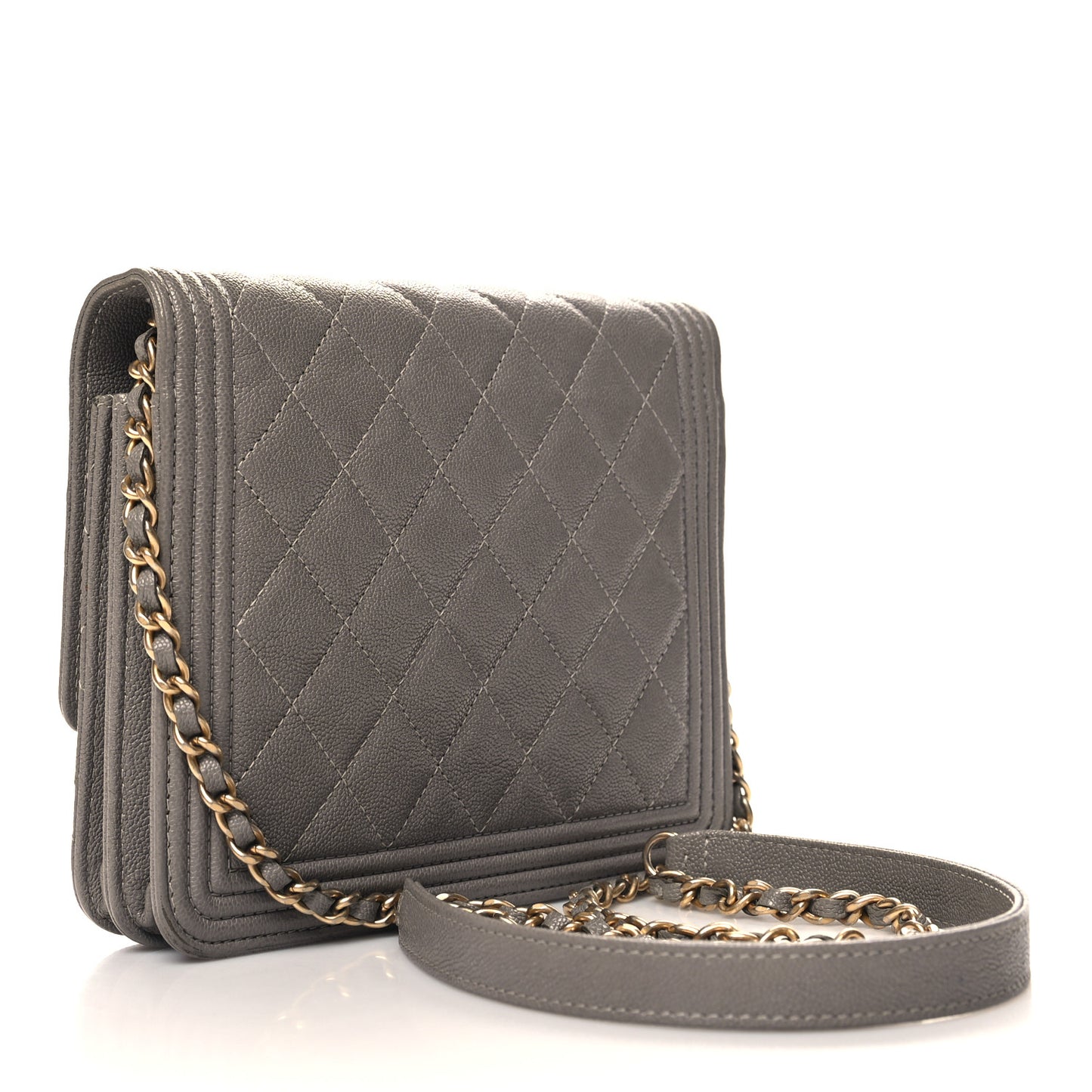 Caviar Quilted Boy Square Wallet on Chain WOC Grey