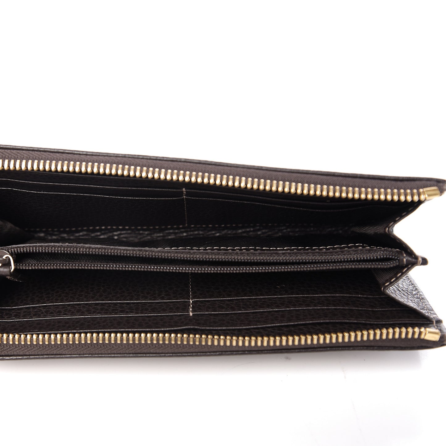 Metallic Monogram Zip Around Wallet Brown