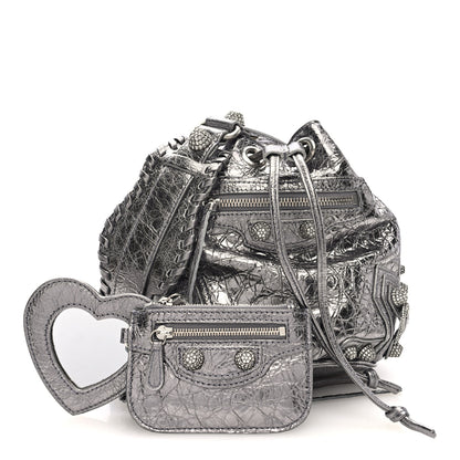 Balenciaga Metallic Agneau Arena Crystal Le Cagole Bucket Bag XS Silver 1 of 10