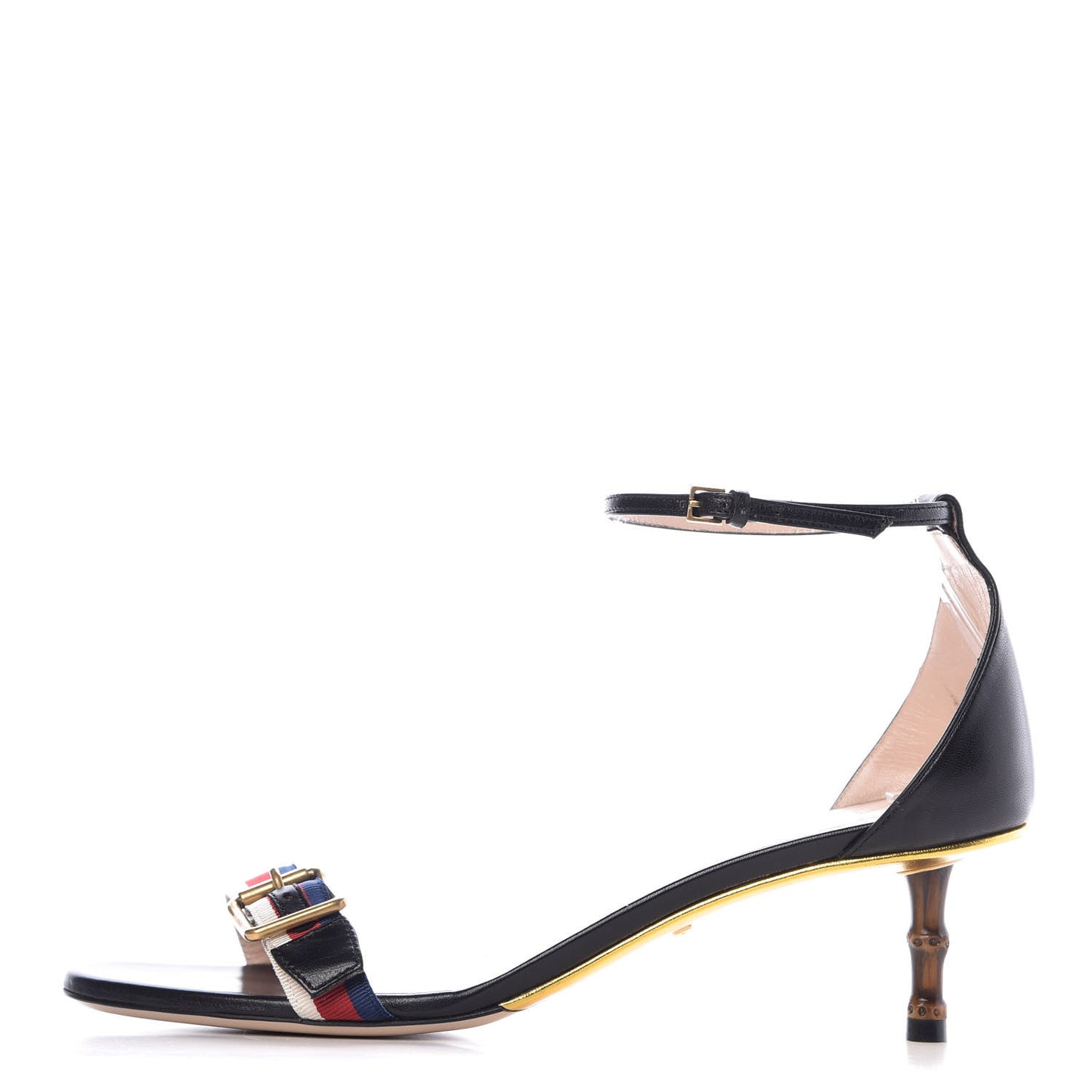 Malaga Kid Grosgrain Bamboo Low Heel Sandals 39 Black