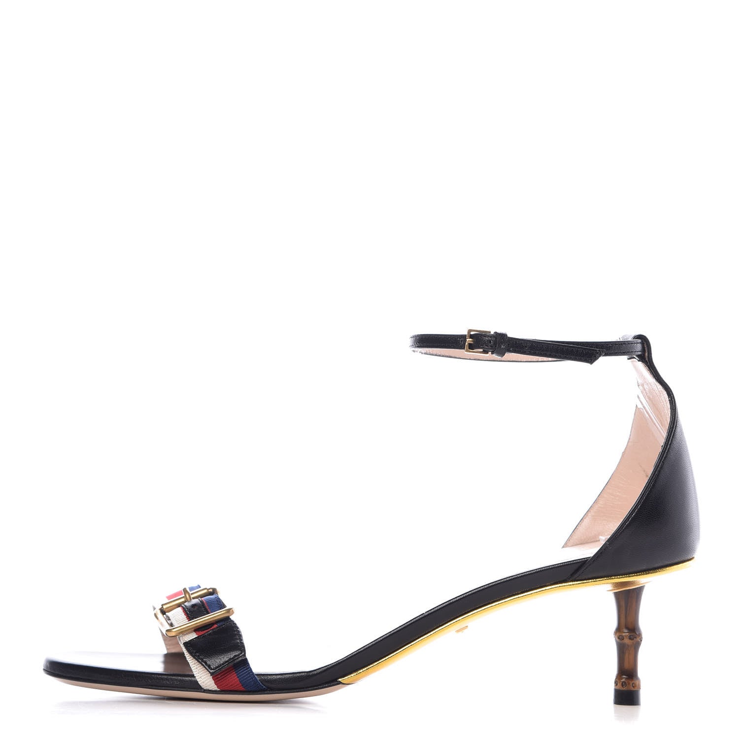 Gucci Malaga Kid Grosgrain Bamboo Low Heel Sandals 39 Black 1 of 8