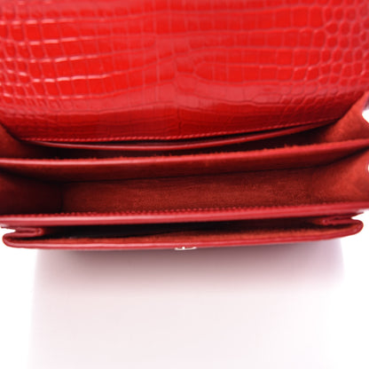 Saint Laurent Calfskin Crocodile Embossed Medium Monogram Sunset Rouge Eros 5 of 10