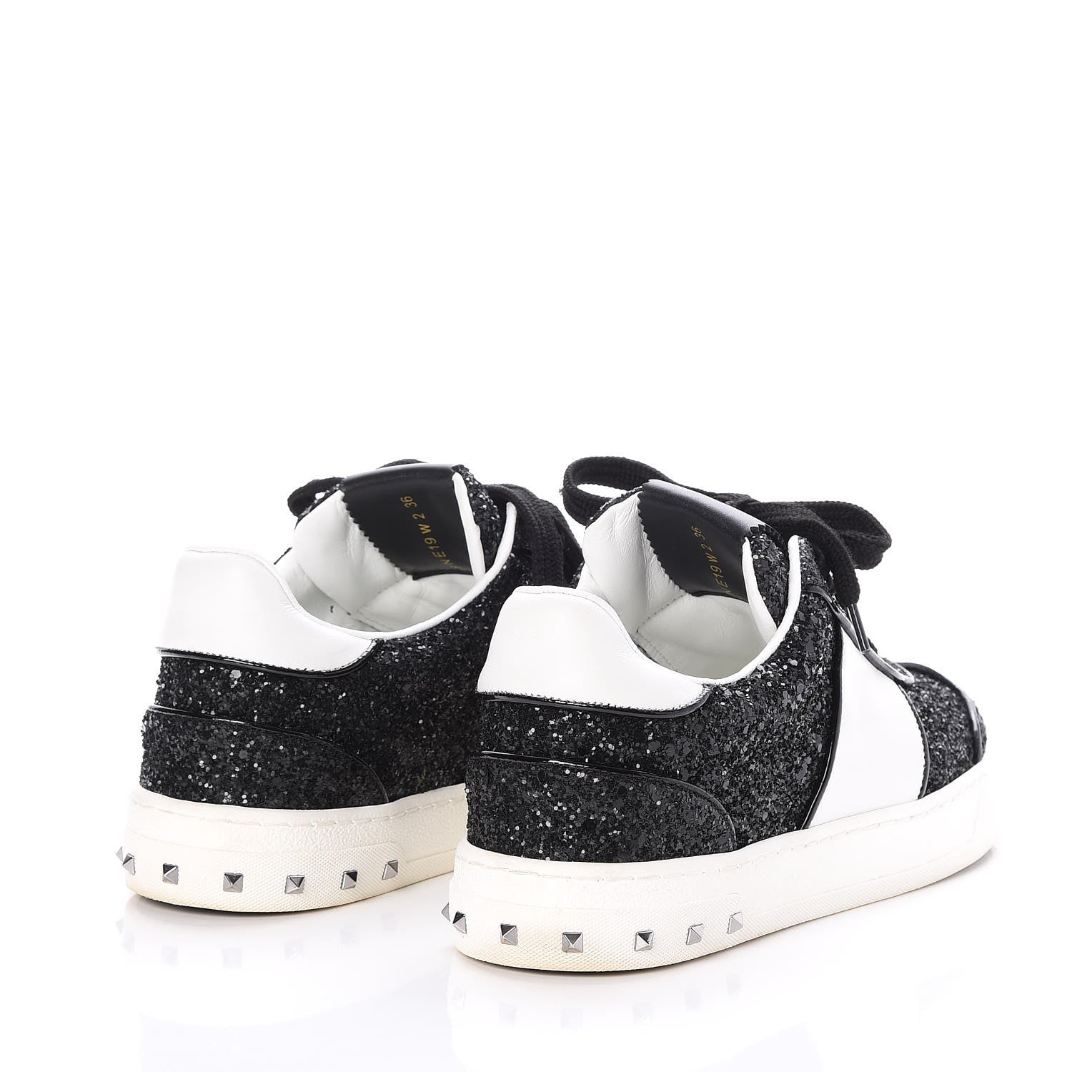 Valentino Garavani Calfskin Glitter Flycrew Sneakers 36 Black 4 of 11
