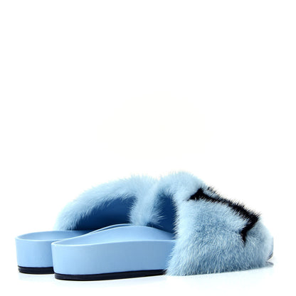 Louis Vuitton Mink Fur Bom Dia Flat Mules 37 Blue 3 of 5