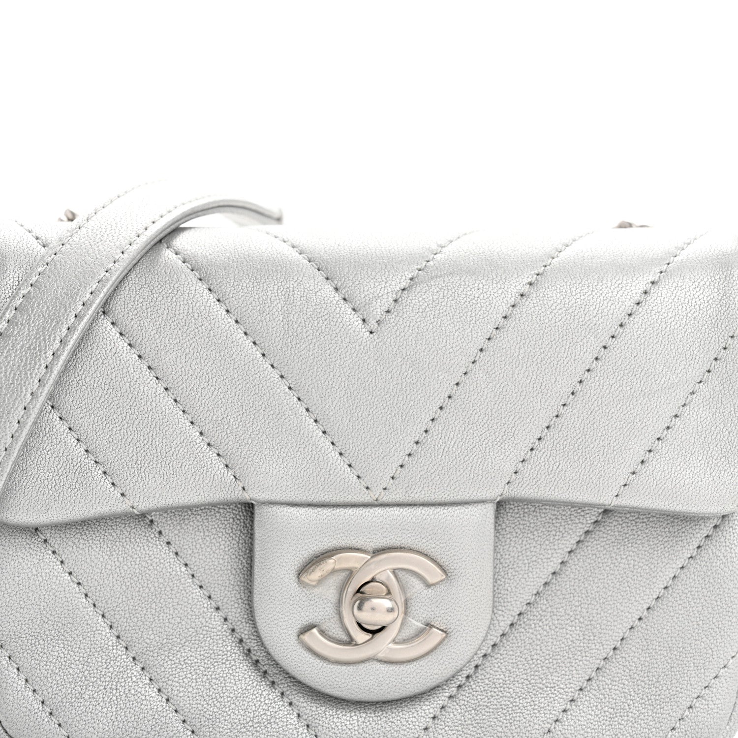 Chanel Metallic Lambskin Chevron Quilted Mini Flap Silver 8 of 10