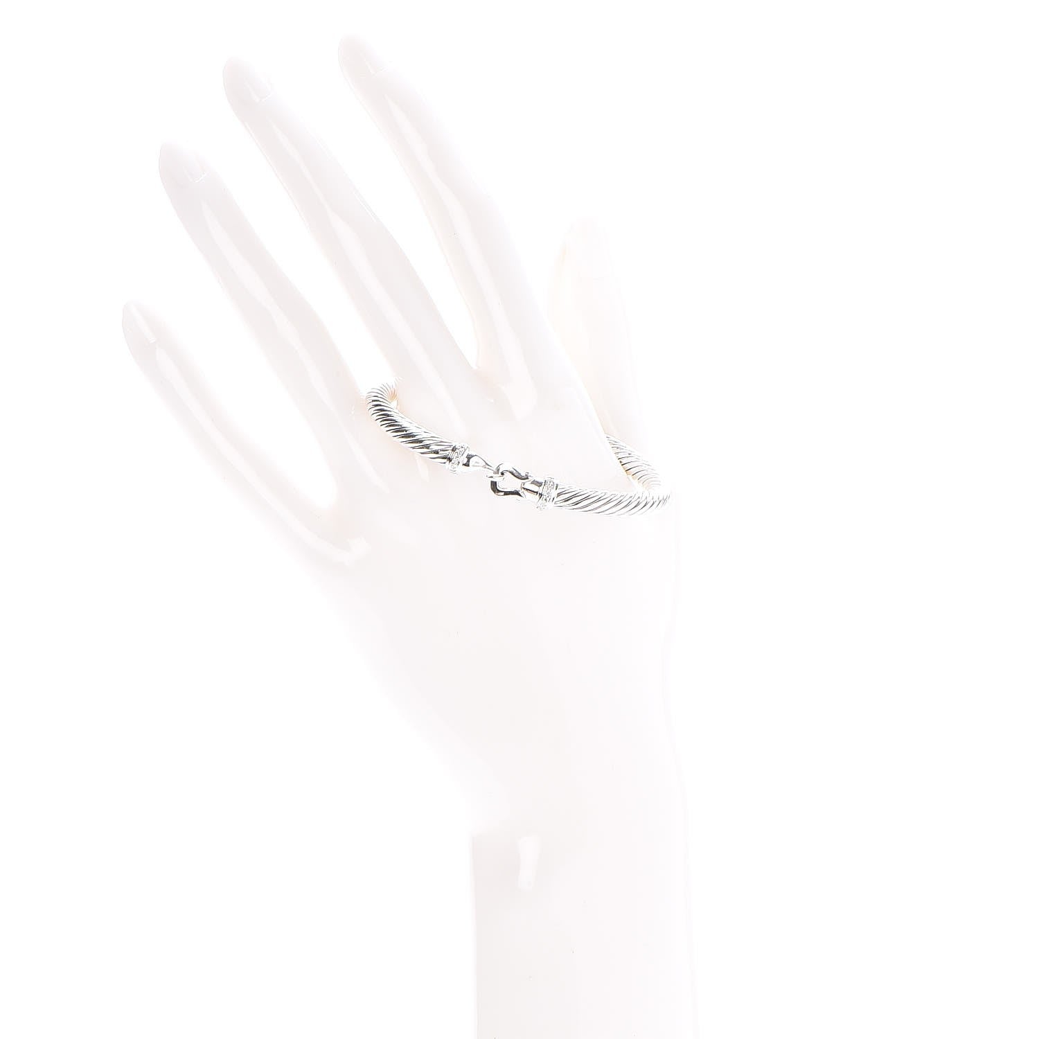 David Yurman Sterling Silver Diamond 5mm Cable Buckle Bracelet 2 of 6