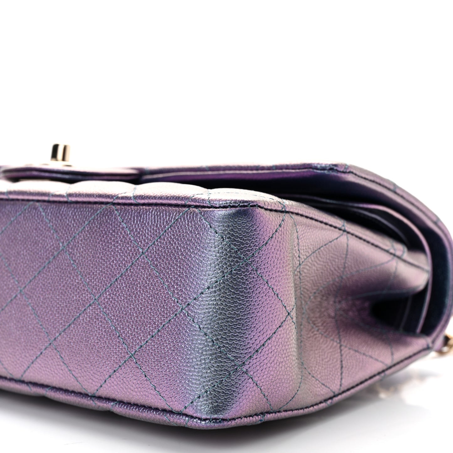 Iridescent Caviar Quilted Medium Double Flap Dark Blue