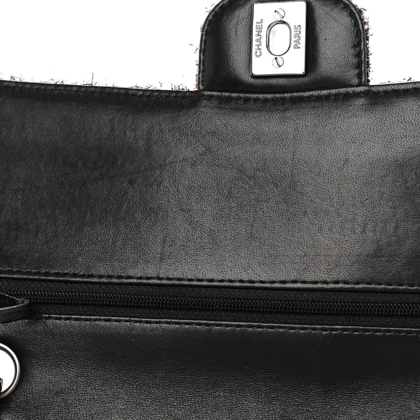 Metallic Tweed Medium Double Flap Black White
