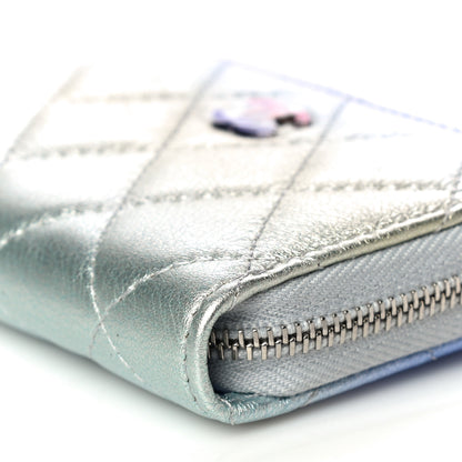 Chanel Gradient Metallic Calfskin Quilted Zip Around Coin Purse Wallet Silver Blue Yellow Purple 9 of 13