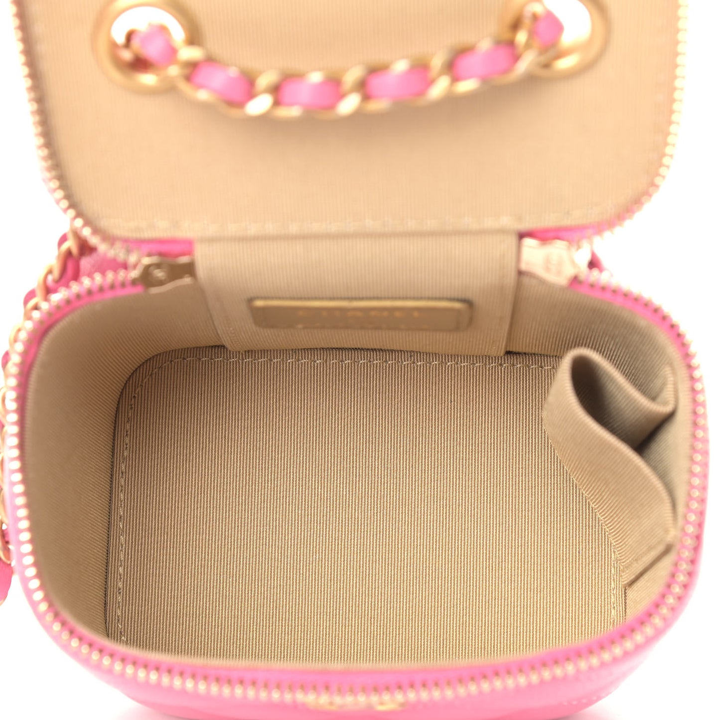 Lambskin Quilted Pearl Crush Mini Vanity Case With Chain Pink