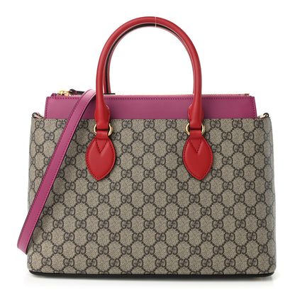 Gucci GG Supreme Monogram Moon Calfskin Small Zip Top Tote Beige Ebony Hibiscus Red New Rosette 1 of 10