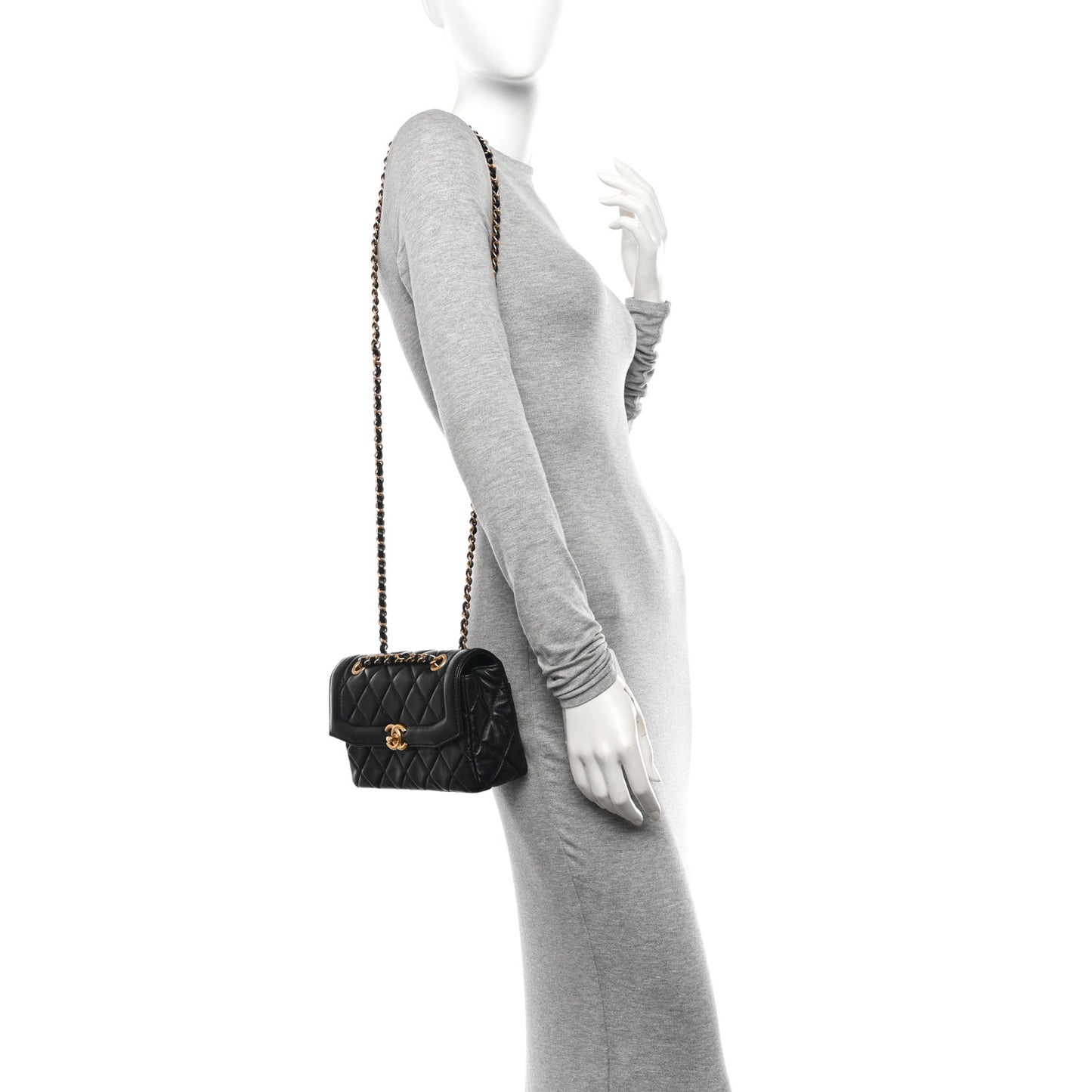 Shiny Lambskin Quilted Mini Flap Black