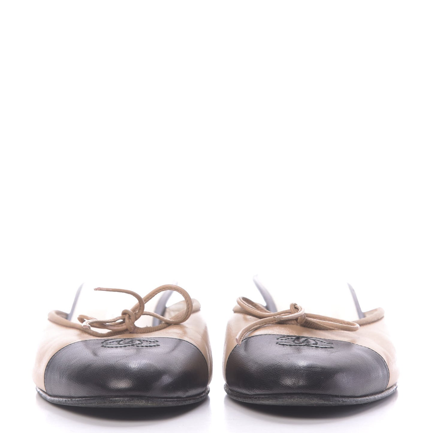 Lambskin Cap Toe CC Mules 38 Beige Black