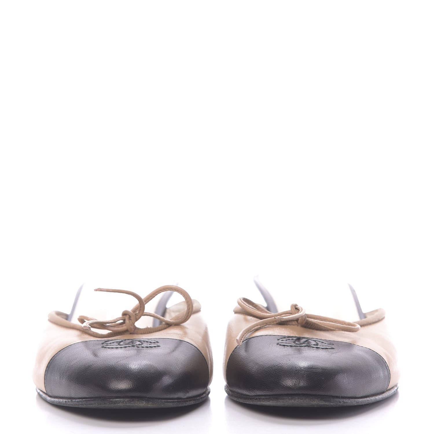 Chanel Lambskin Cap Toe CC Mules 38 Beige Black 2 of 10