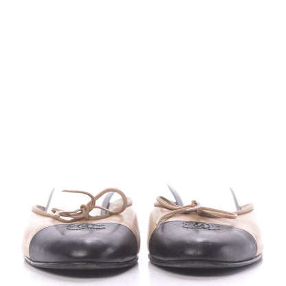 Chanel Lambskin Cap Toe CC Mules 38 Beige Black 2 of 10
