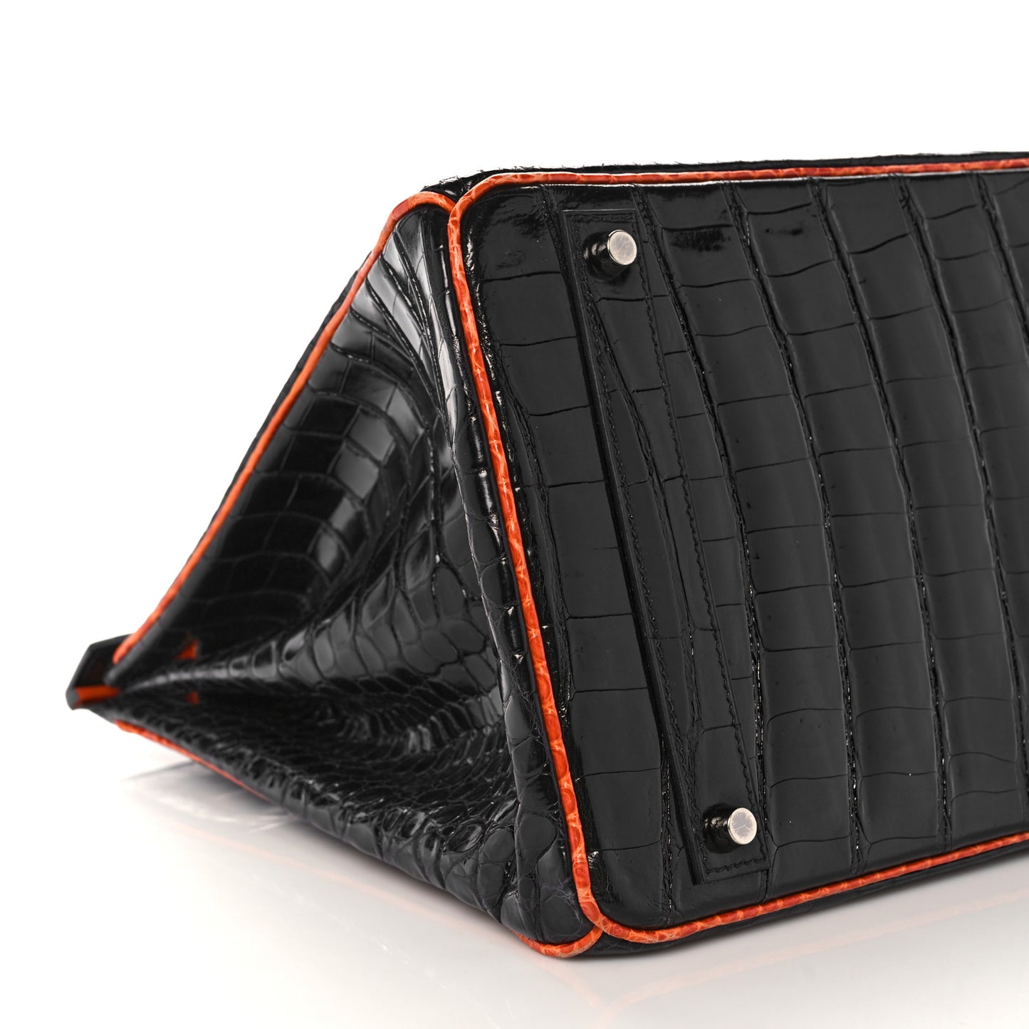 Shiny Porosus Crocodile Birkin 40 Black Orange