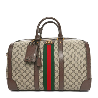 Gucci GG Supreme Monogram Textured Dollar Calfskin Web Medium Savoy Duffle Bag Beige Ebony New Acero 1 of 9