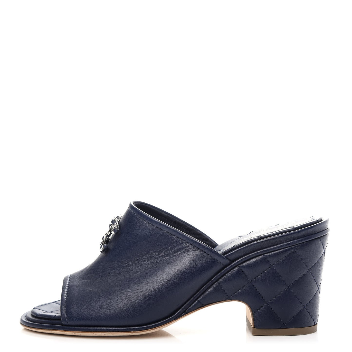 Lambskin Quilted CC Chain Mules 38.5 Navy Blue