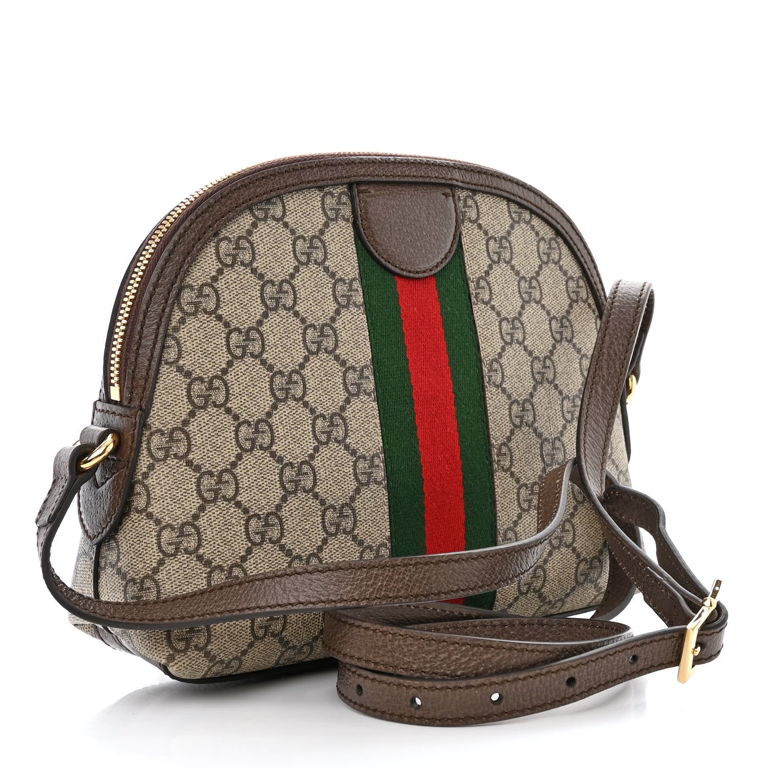 Gucci GG Supreme Monogram Textured Dollar Calfskin Web Small Ophidia Dome Shoulder Bag Beige Ebony New Acero 3 of 11