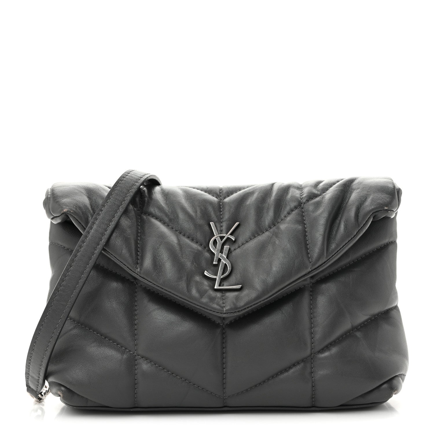 Saint Laurent Lambskin Quilted Toy Loulou Puffer Monogram Chain Satchel Fog 1 of 13