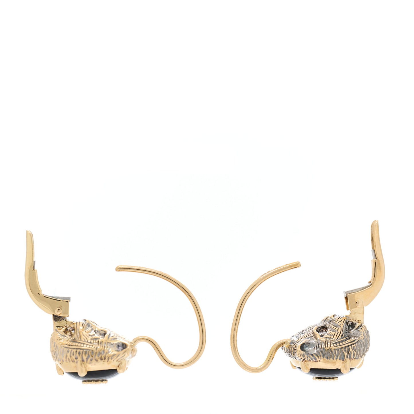 18K Yellow Gold Diamond Black Onyx Le Marche Des Merveilles Feline Earrings