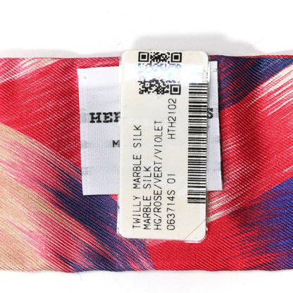 Hermes Silk Marble Silk Twilly Rose Vert Violet 5 of 6