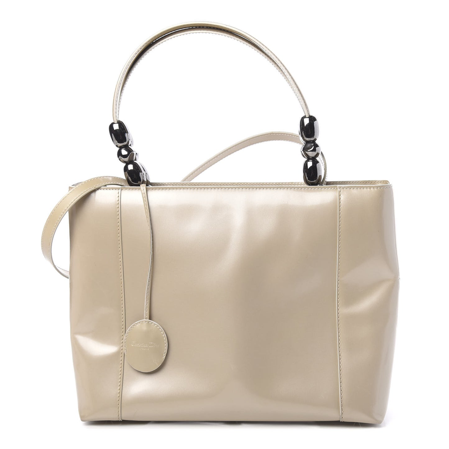 Calfskin Maris Pearl Beaded Top Handle Bag Beige