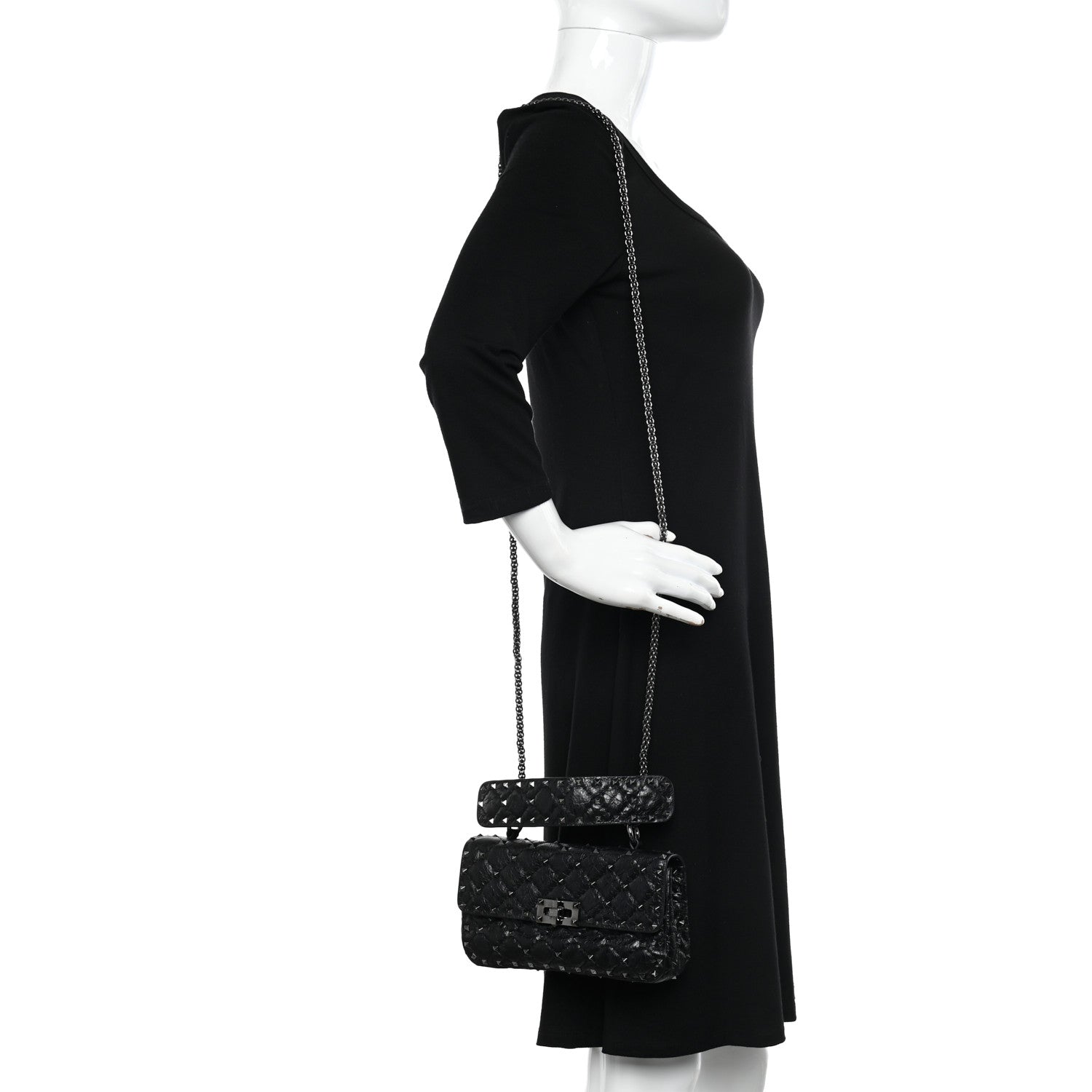 Valentino Garavani Craquele Nappa Small Rockstud Spike Shoulder Bag Black 2 of 11