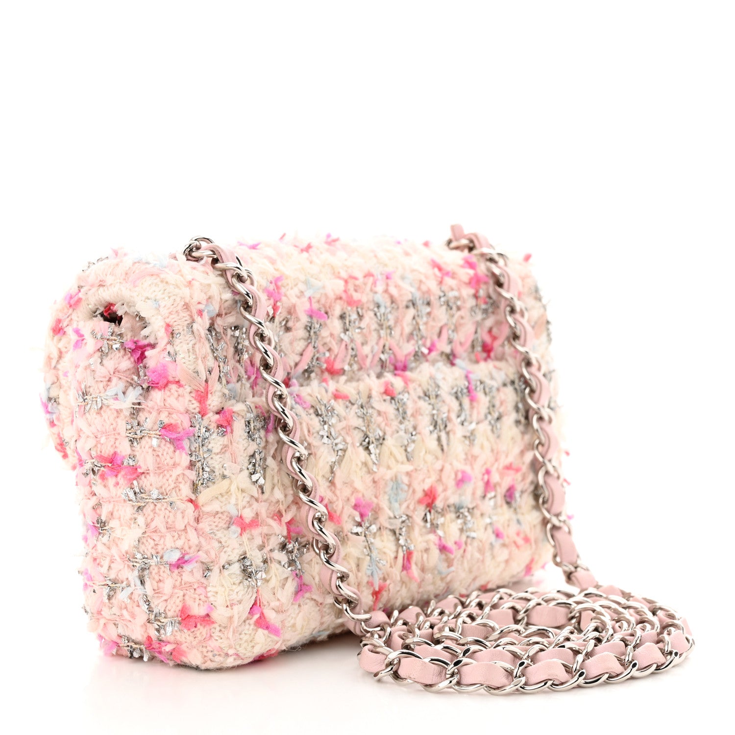 Chanel Tweed Quilted Mini Rectangular Flap Light Pink Silver Blue 3 of 10