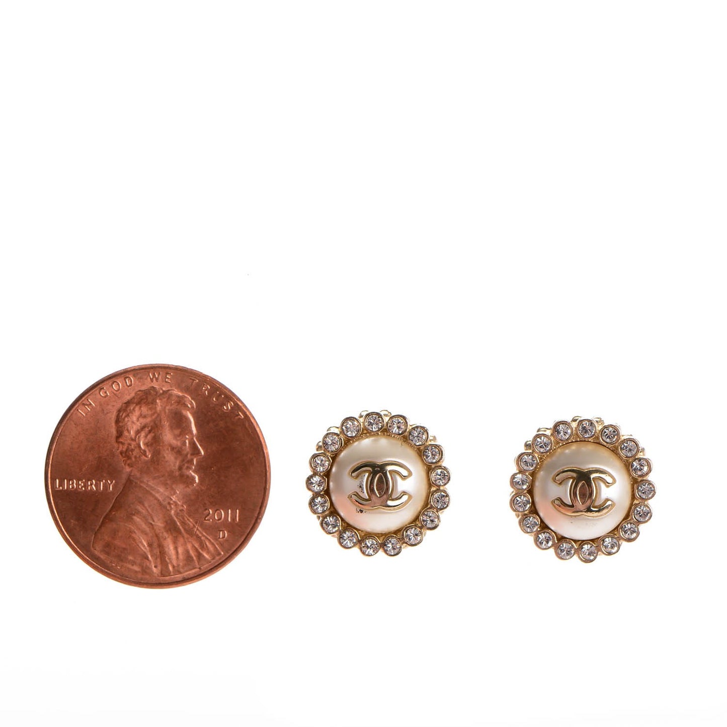 Pearl Crystal CC Earrings Gold