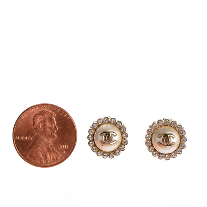 Chanel Pearl Crystal CC Earrings Gold 2 of 5