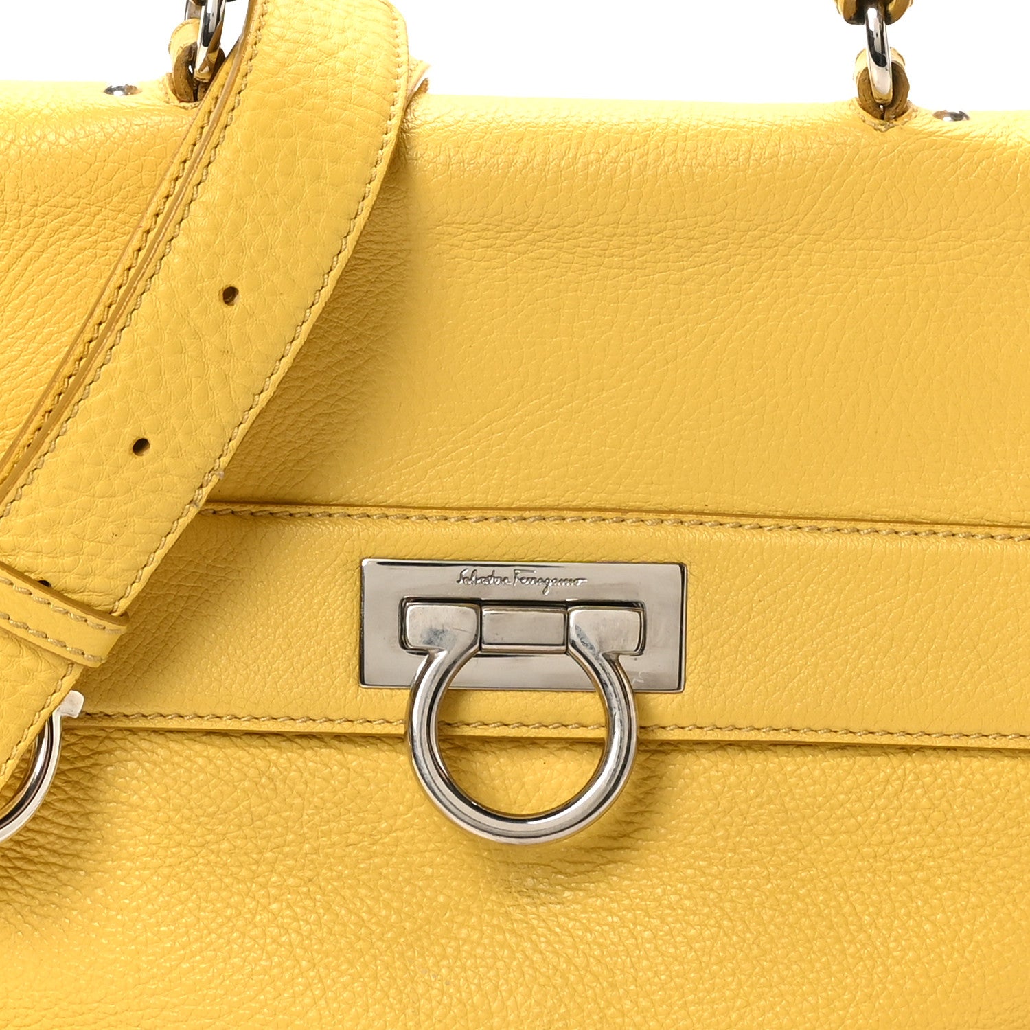 Salvatore Ferragamo Calfskin Sofia Gancini Satchel Yellow 7 of 9
