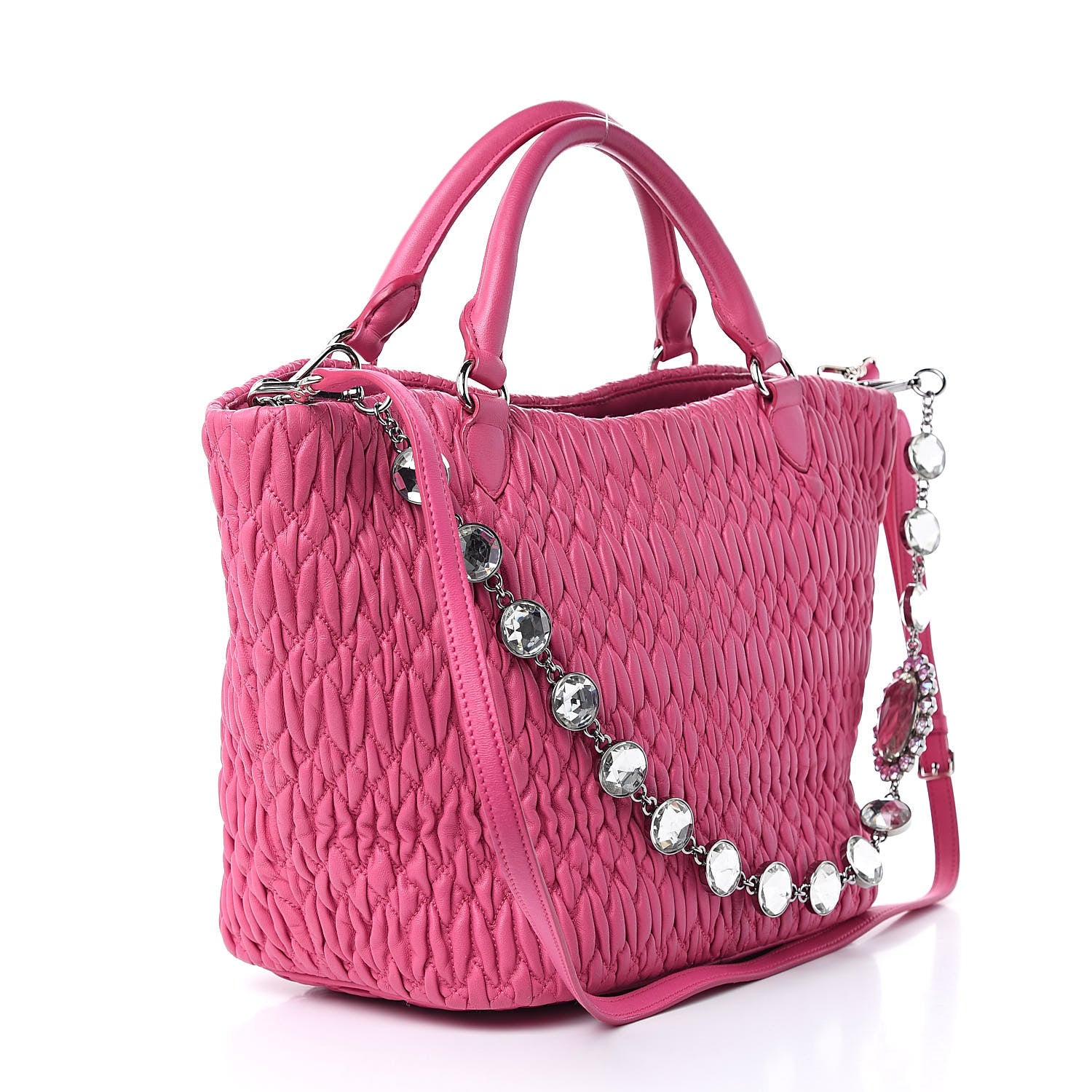 Miu Miu Nappa Matelasse Swarovski Crystal Tote Fuxia 3 of 14