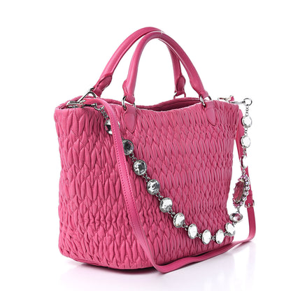 Miu Miu Nappa Matelasse Swarovski Crystal Tote Fuxia 3 of 14