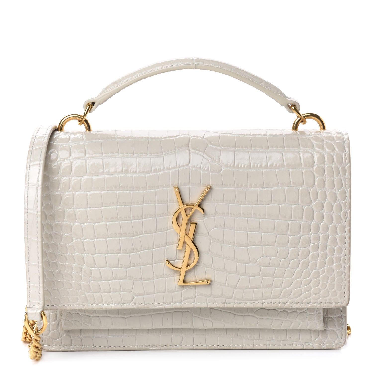 Saint Laurent Calfskin Crocodile Embossed Monogram Sunset Chain Wallet Blanc Vintage 1 of 11