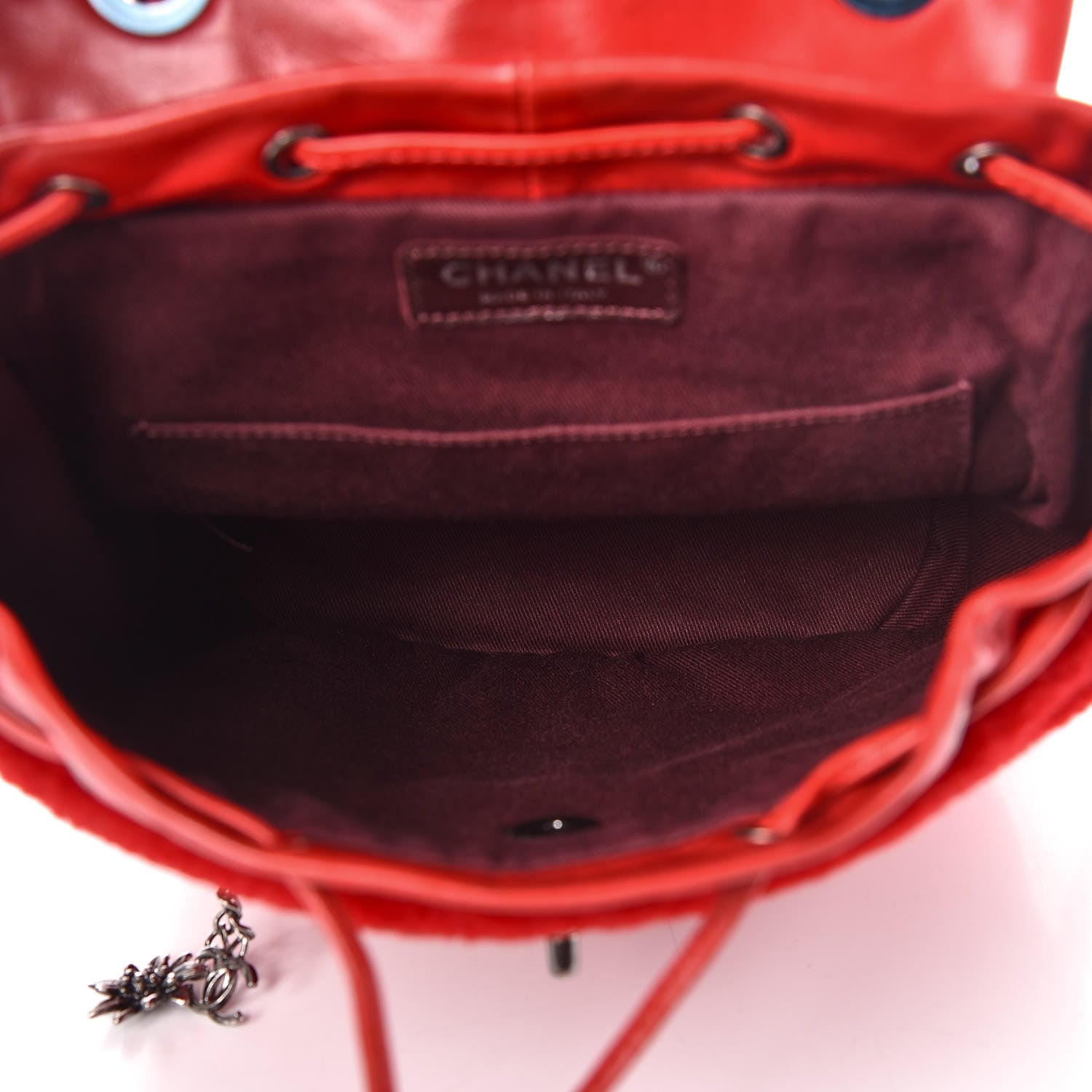 Chanel Glazed Calfskin Shearling Quilted Small Mountain Backpack Red 5 of 10