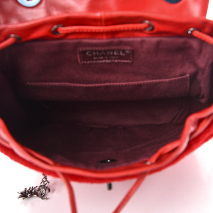 Chanel Glazed Calfskin Shearling Quilted Small Mountain Backpack Red 5 of 10
