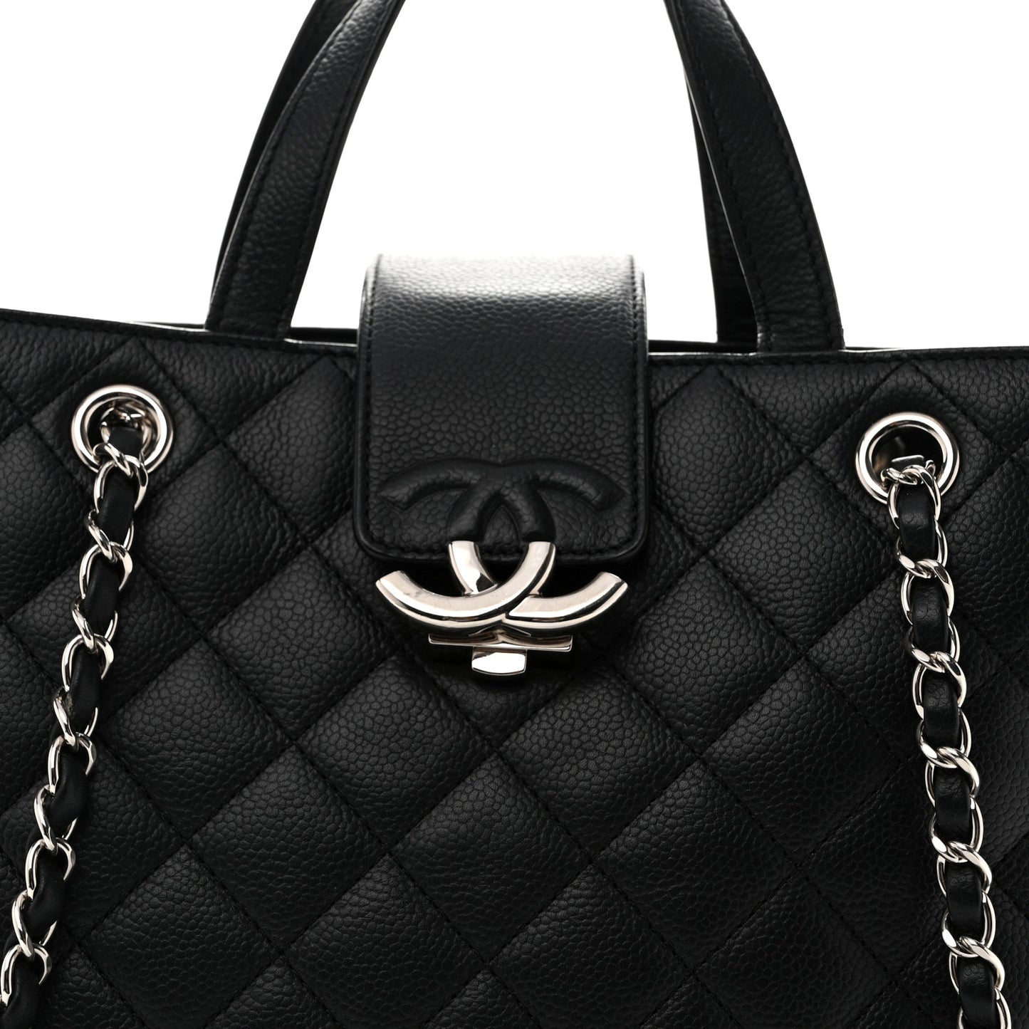 Caviar Quilted Small CC Box Shopping Tote Black