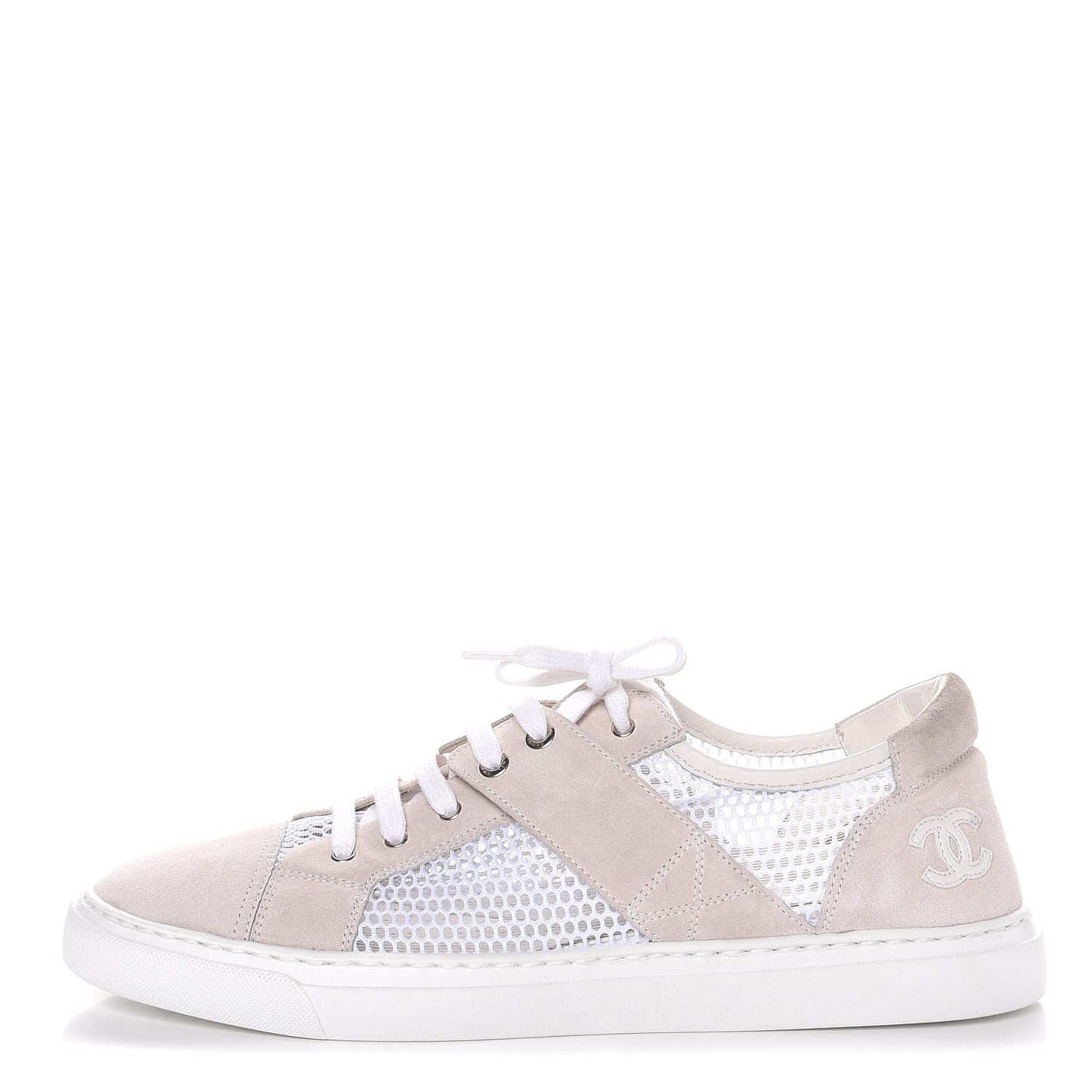 Fabric Mesh Suede Calfskin Sneakers 42 White