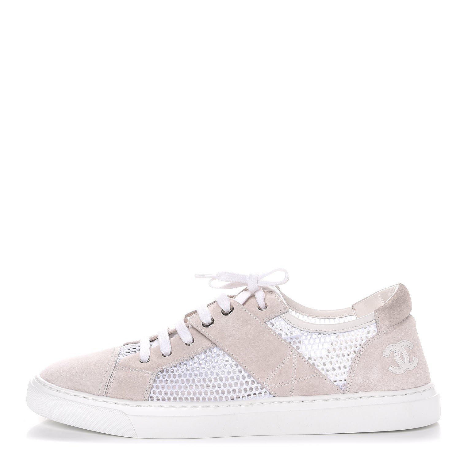 Chanel Fabric Mesh Suede Calfskin Sneakers 42 White 1 of 12