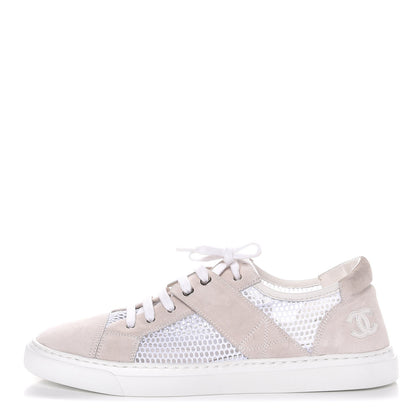 Chanel Fabric Mesh Suede Calfskin Sneakers 42 White 1 of 12