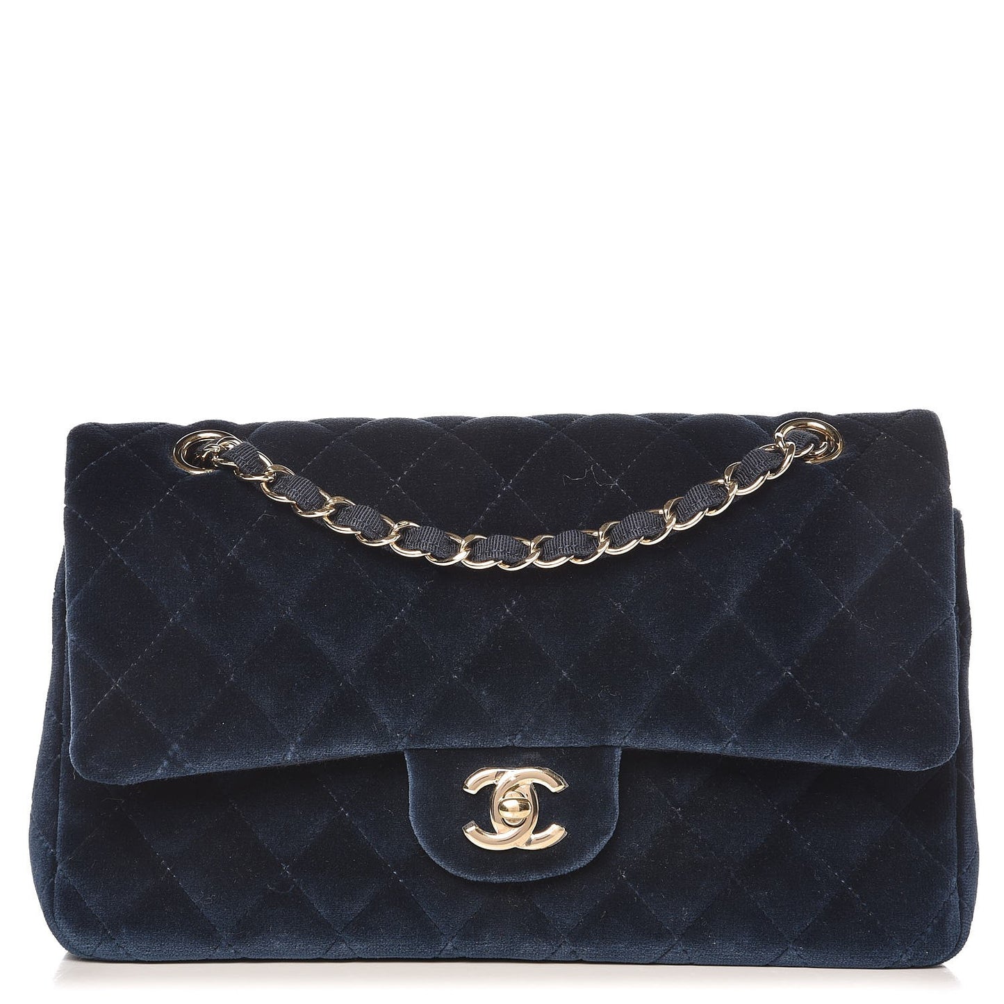 Velvet Quilted Medium Double Flap Blue
