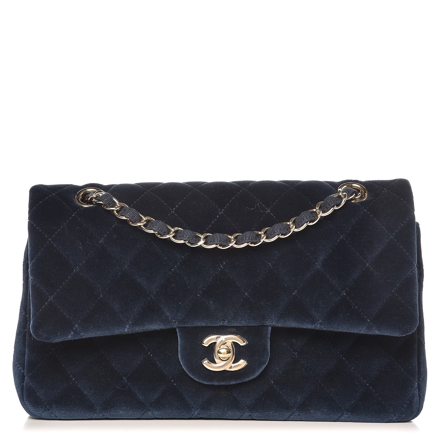 Chanel Velvet Quilted Medium Double Flap Blue 1 of 9