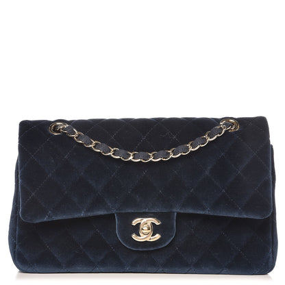 Chanel Velvet Quilted Medium Double Flap Blue 1 of 9
