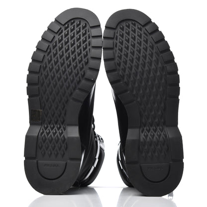 Prada Spazzolato Roi Technical Nylon Metal Triangle Logo Mens Pouch Pocket Combat Boots 9.5 Black 5 of 16
