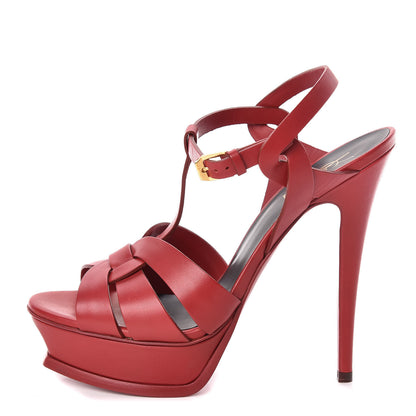 Saint Laurent Calfskin Tribute 105 Platform Sandals 39 Rouge Orient 1 of 10