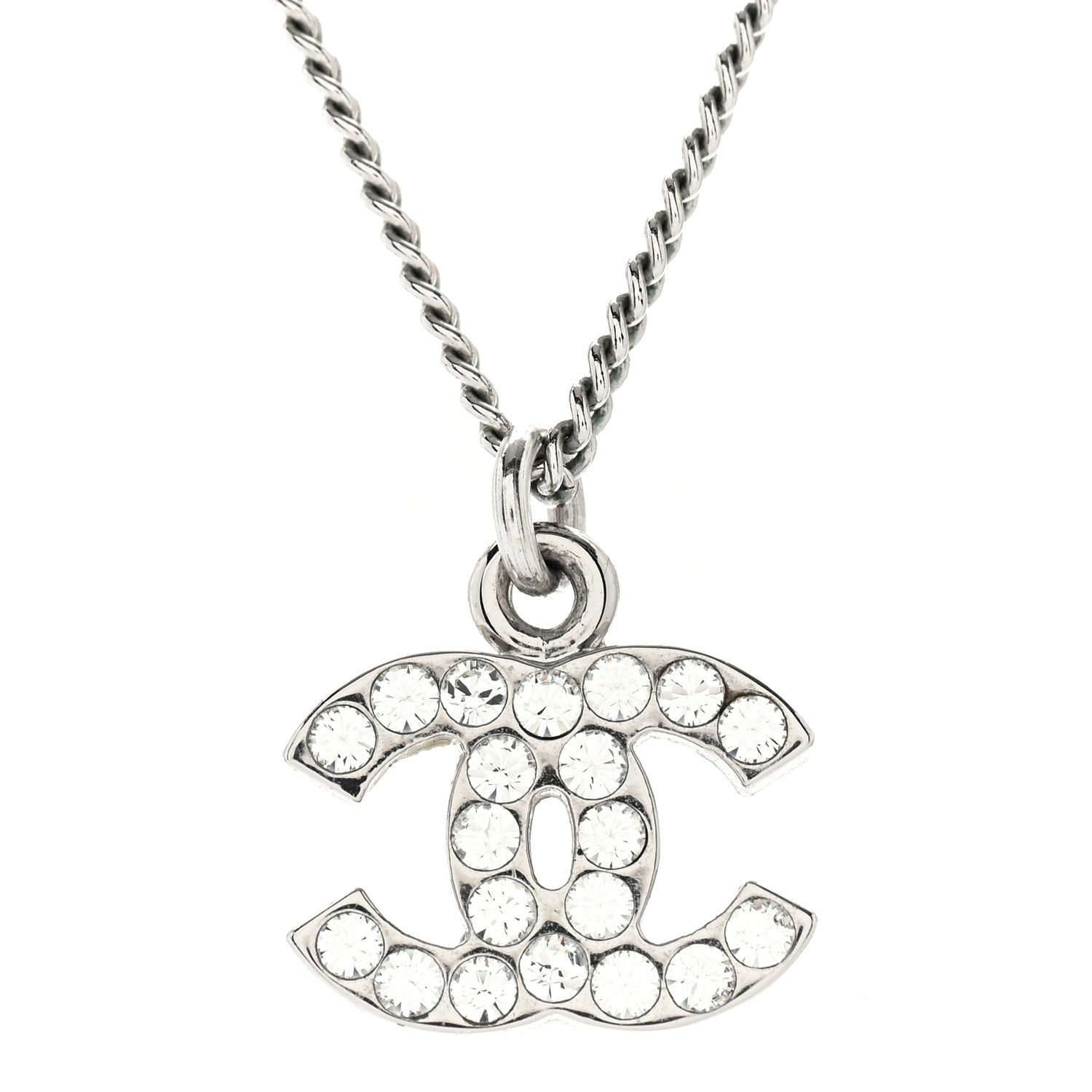 Chanel Crystal Timeless CC Necklace Silver 4 of 7